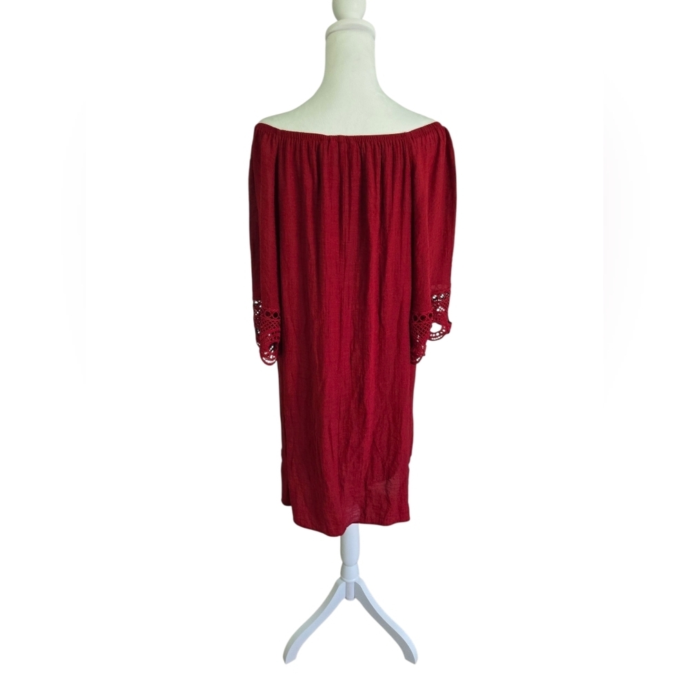 Mlle Gabrielle Boho Dress With Bell Quarter Sleeves Burgandy Size Large - Picture 4 of 6